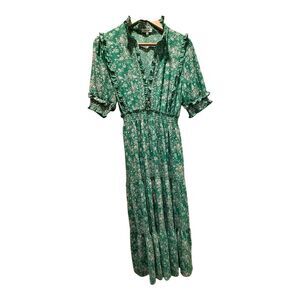 Max Studio Ruffle Collar Floral Print Tiered  Maxi Dress Size L